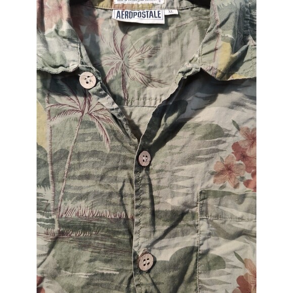 Aeropostale Hawaiian Shirt Mens XL Button Up Green Floral Short Sleeve - Picture 4 of 16